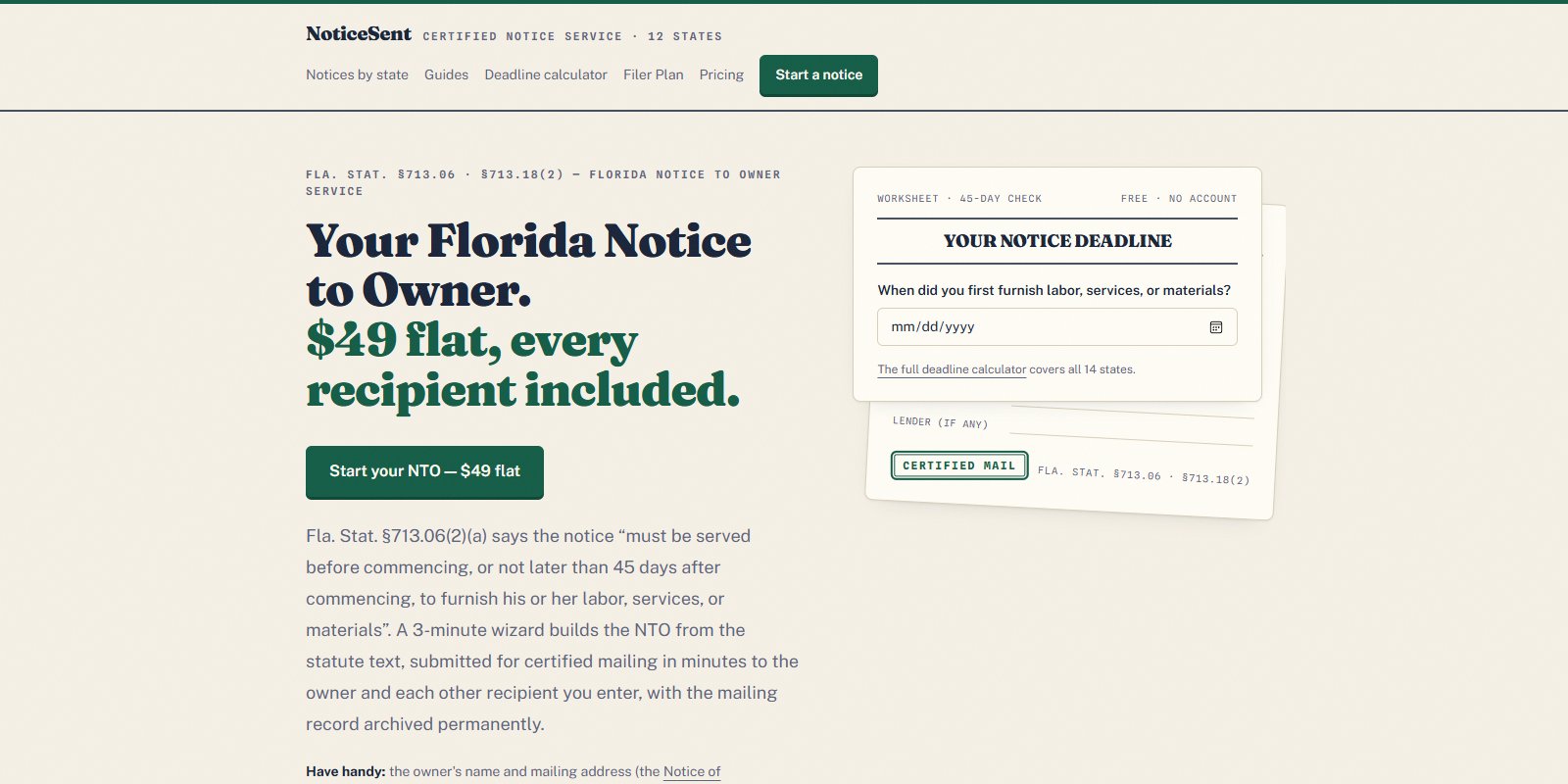 NoticeSent - construction lien notices generated, certified-mailed, and archived